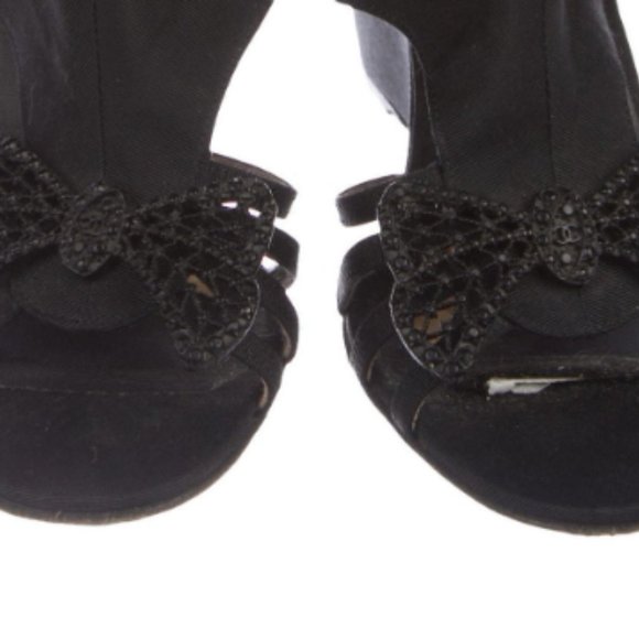 CHANEL Sandals Black Cage Wedges - Picture 5 of 7